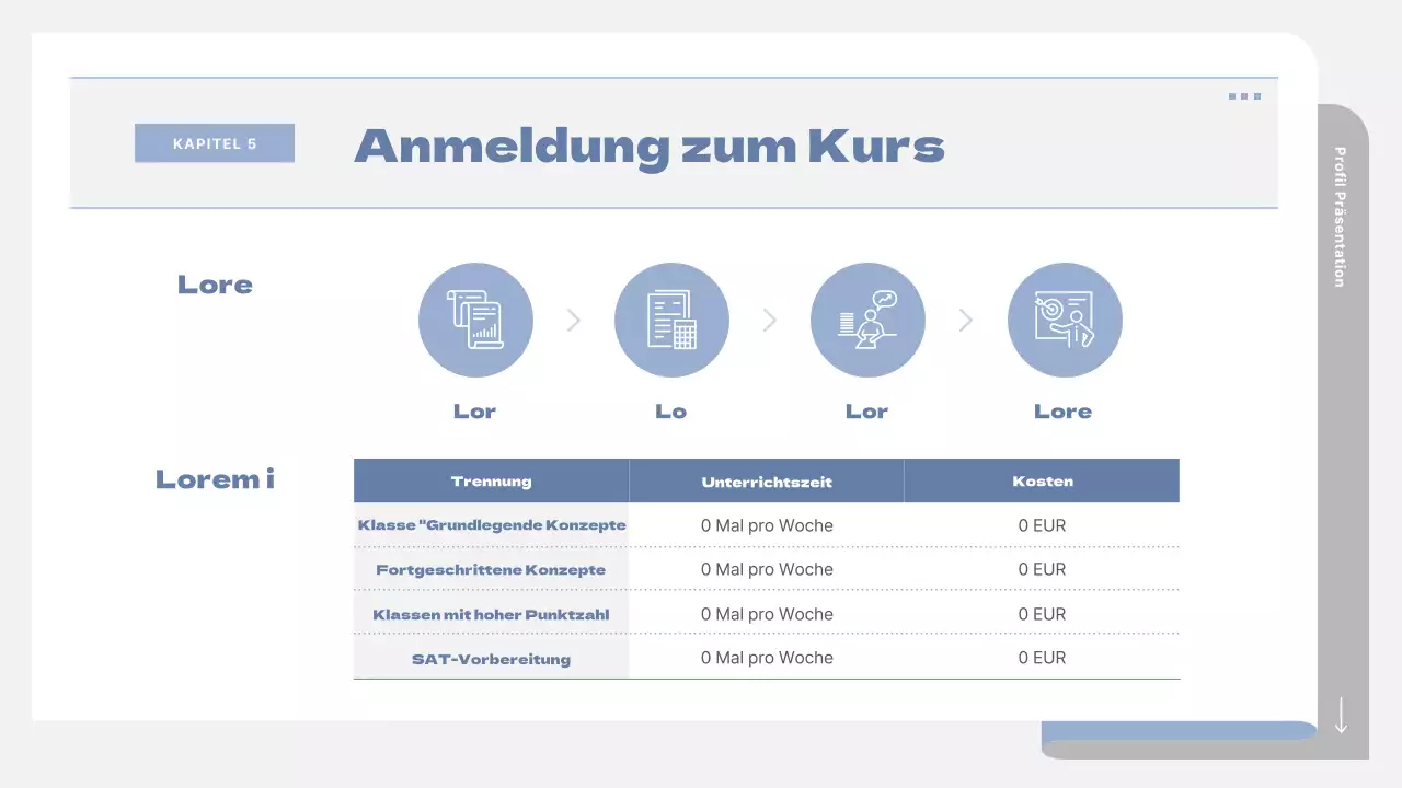 Ein einfacher Schulprospekt in Grau und Blau