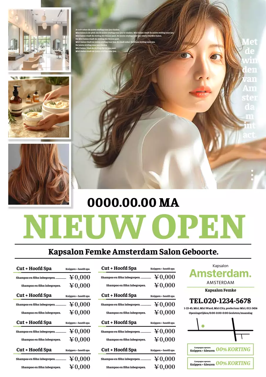 Strakke en moderne kappersreclame in groen en wit