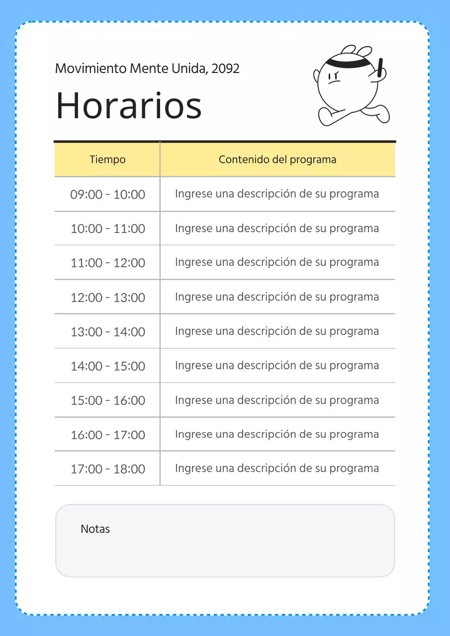 Guía de la jornada deportiva amarilla y azul
