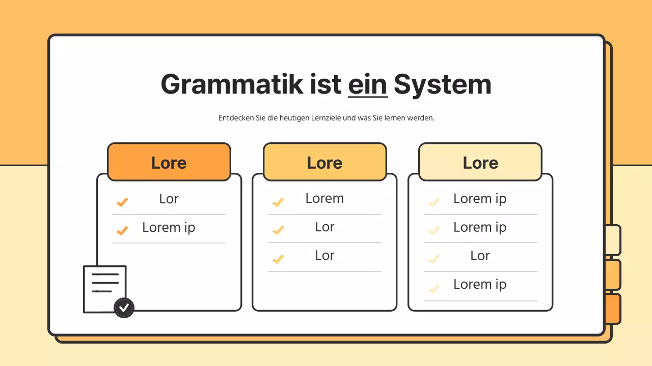 Orangefarbene und gelbe Ressourcen zur grundlegenden koreanischen Grammatik