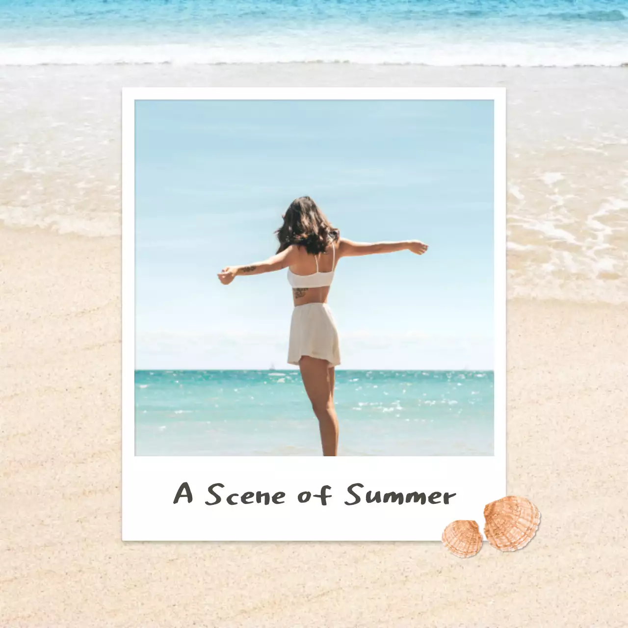 A simple summer beach trip post in light blue and white