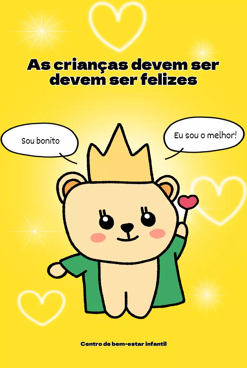 Centro de bem-estar infantil luminoso e cheio de diversão, com personagens engraçadas