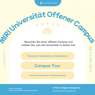 Bewerben Sie den offenen Campus Ihrer Universität mit einem einfachen gelb-blauen Farbschema