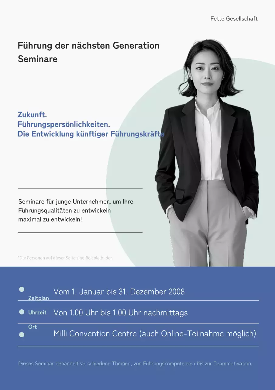 Weiß-blauer Flyer für ein intelligentes Führungsseminar.