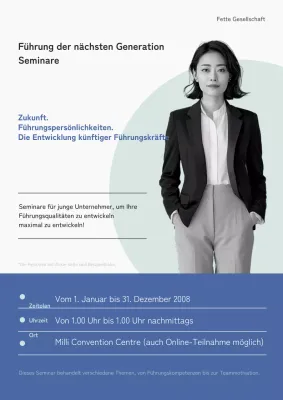 Weiß-blauer Flyer für ein intelligentes Führungsseminar.