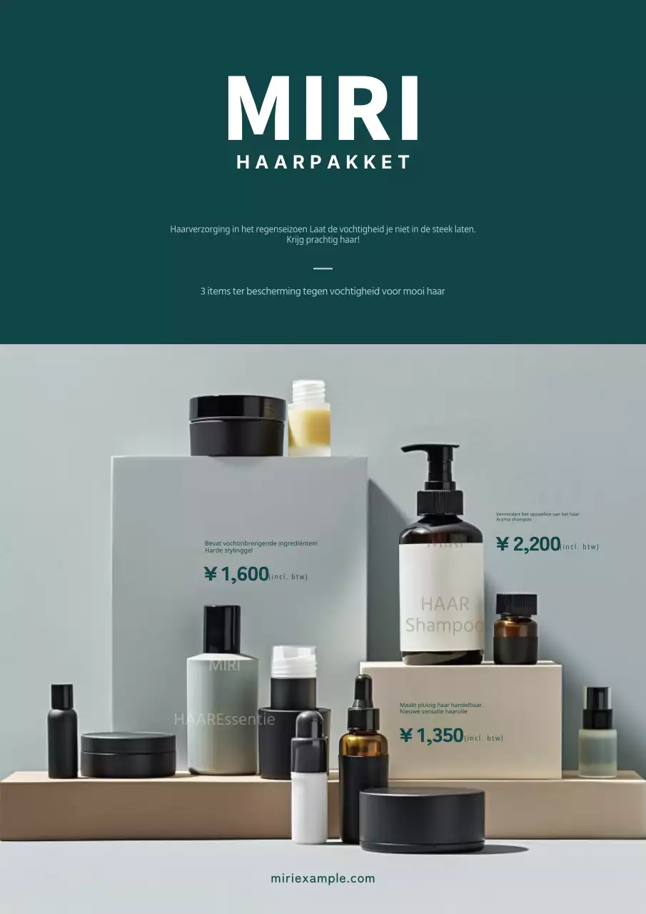 Eenvoudige kakikleurige advertenties voor haarverzorgingsproducten tijdens het regenseizoen.