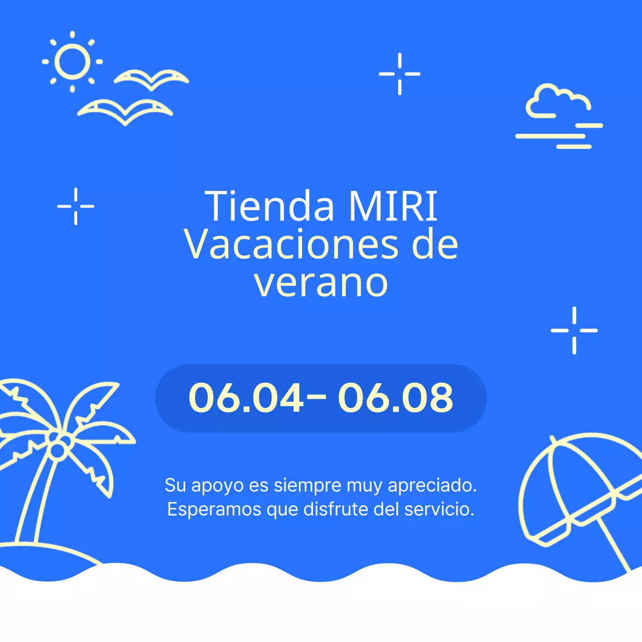 Un sencillo anuncio de vacaciones de verano en amarillo y azul