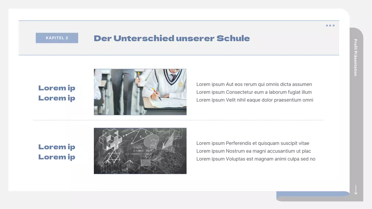 Ein einfacher Schulprospekt in Grau und Blau