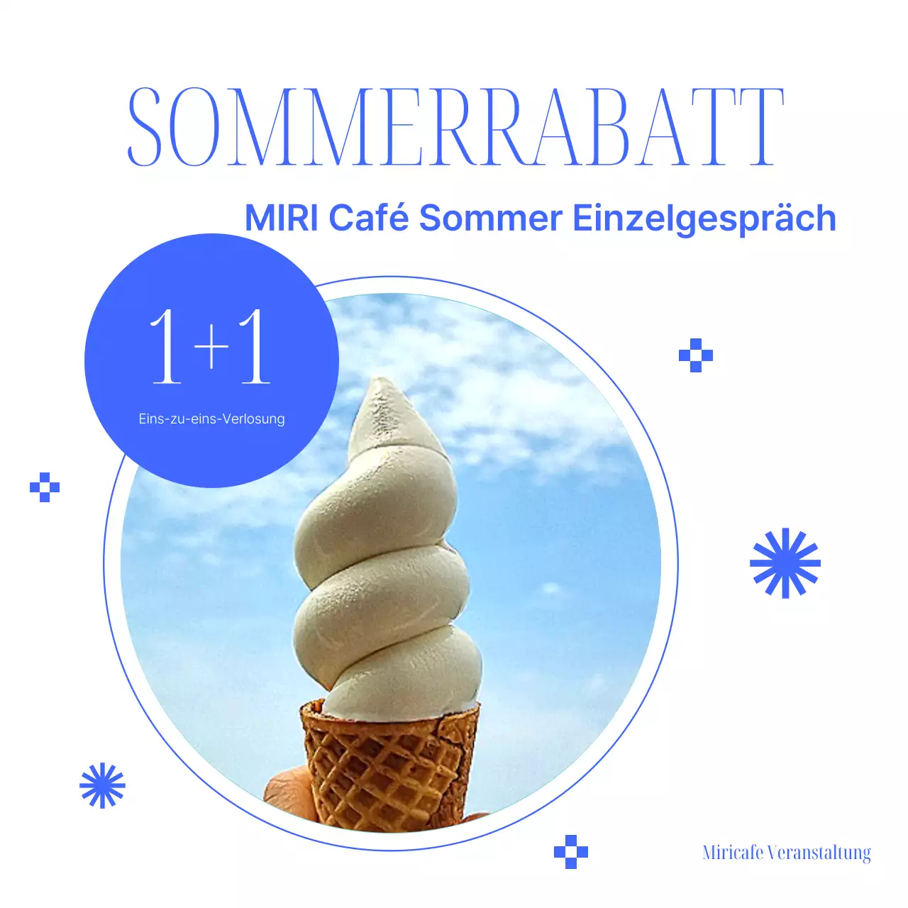 Ein einfaches blaues und rosafarbenes Sommerdessert-Menü als Werbung