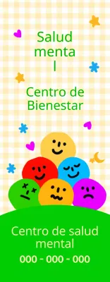 Un simpático centro de salud mental y bienestar con coloridas expresiones faciales