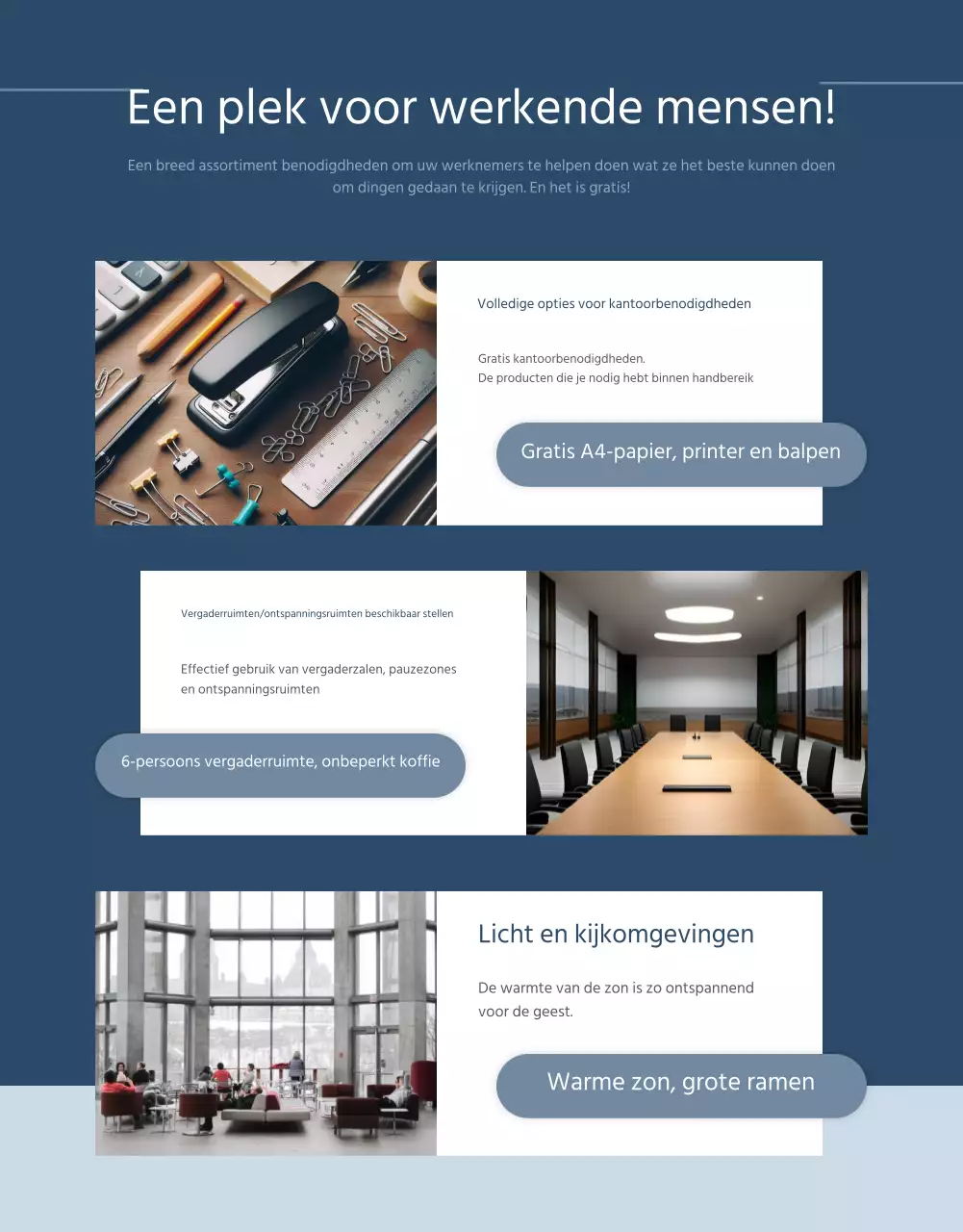 Een blauw-witte coworkingruimte promoten