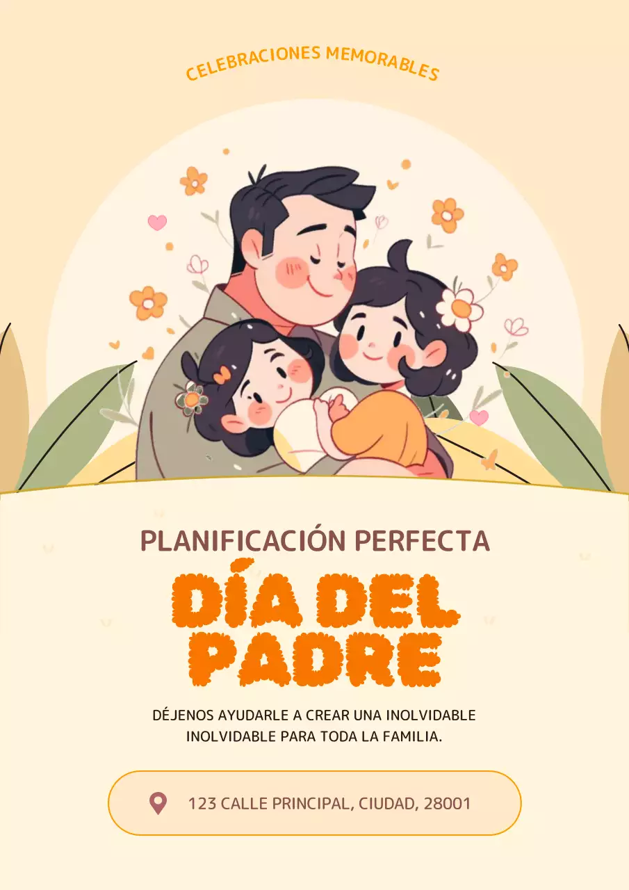 Bonito anuncio amarillo y naranja de agencia de eventos familiares