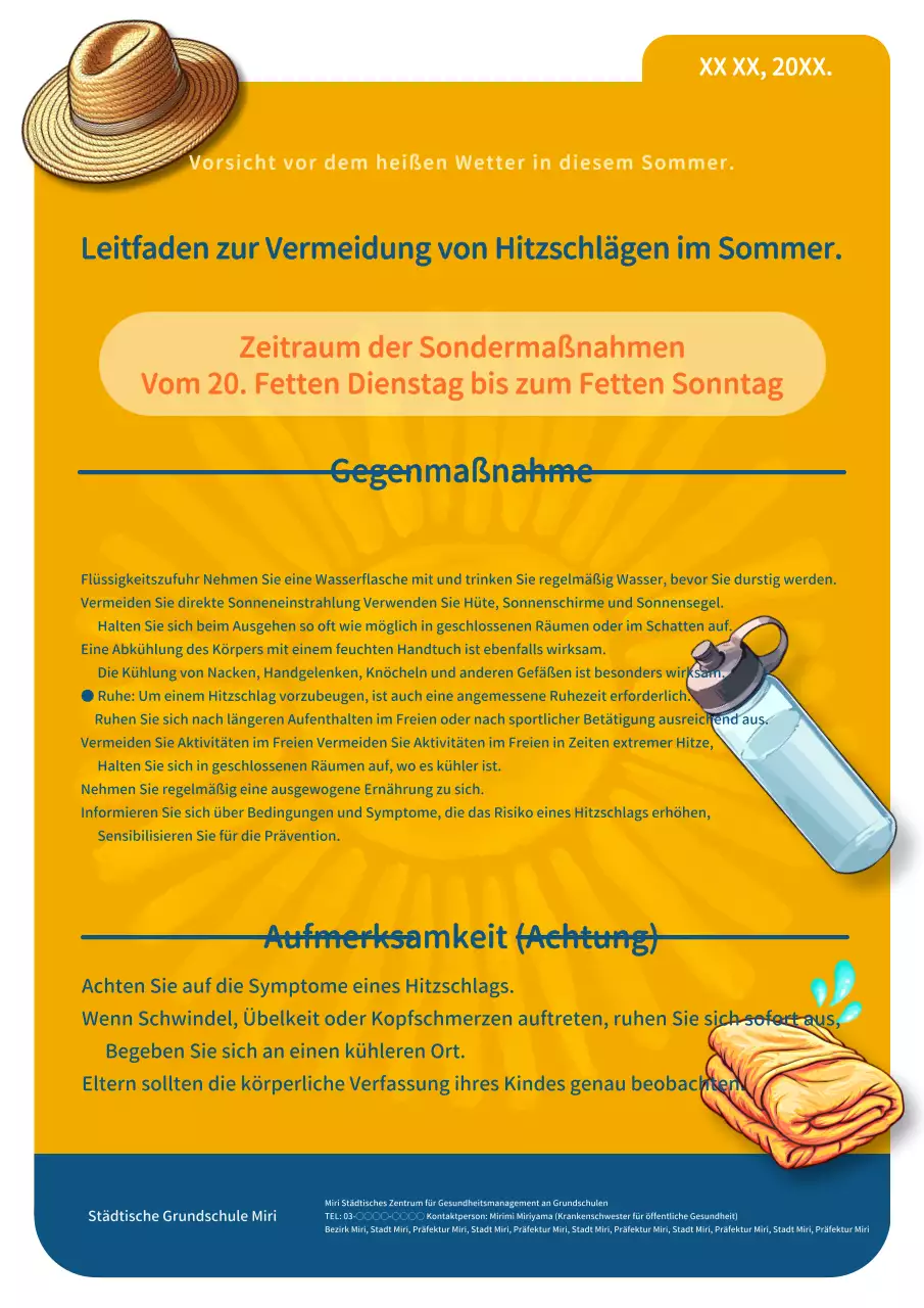 Leitfaden zur Vorbeugung von Hitzschlag im Sommer mit einem orangefarbenen Hitzeschwerpunkt!