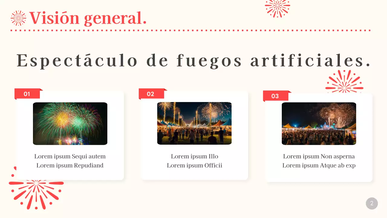Planear un gran espectáculo de fuegos artificiales en beige y rojo