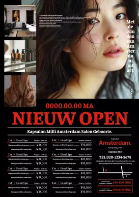 Strakke en moderne kappersreclame in rood en zwart