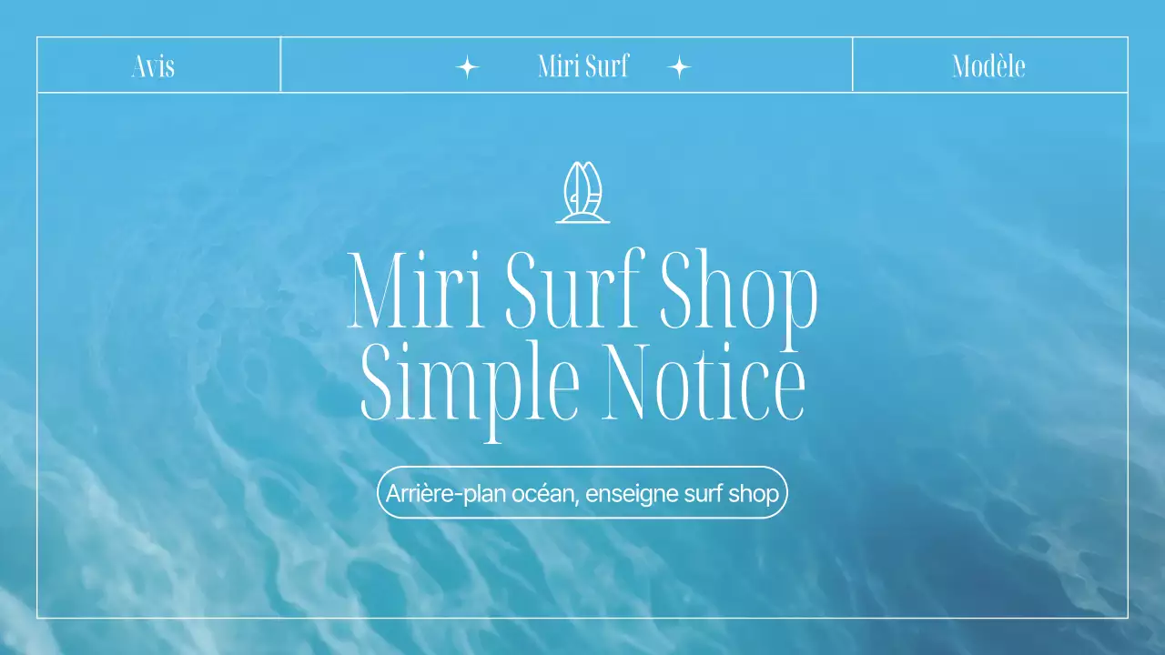 Annonce pour un magasin de surf branché en bleu clair