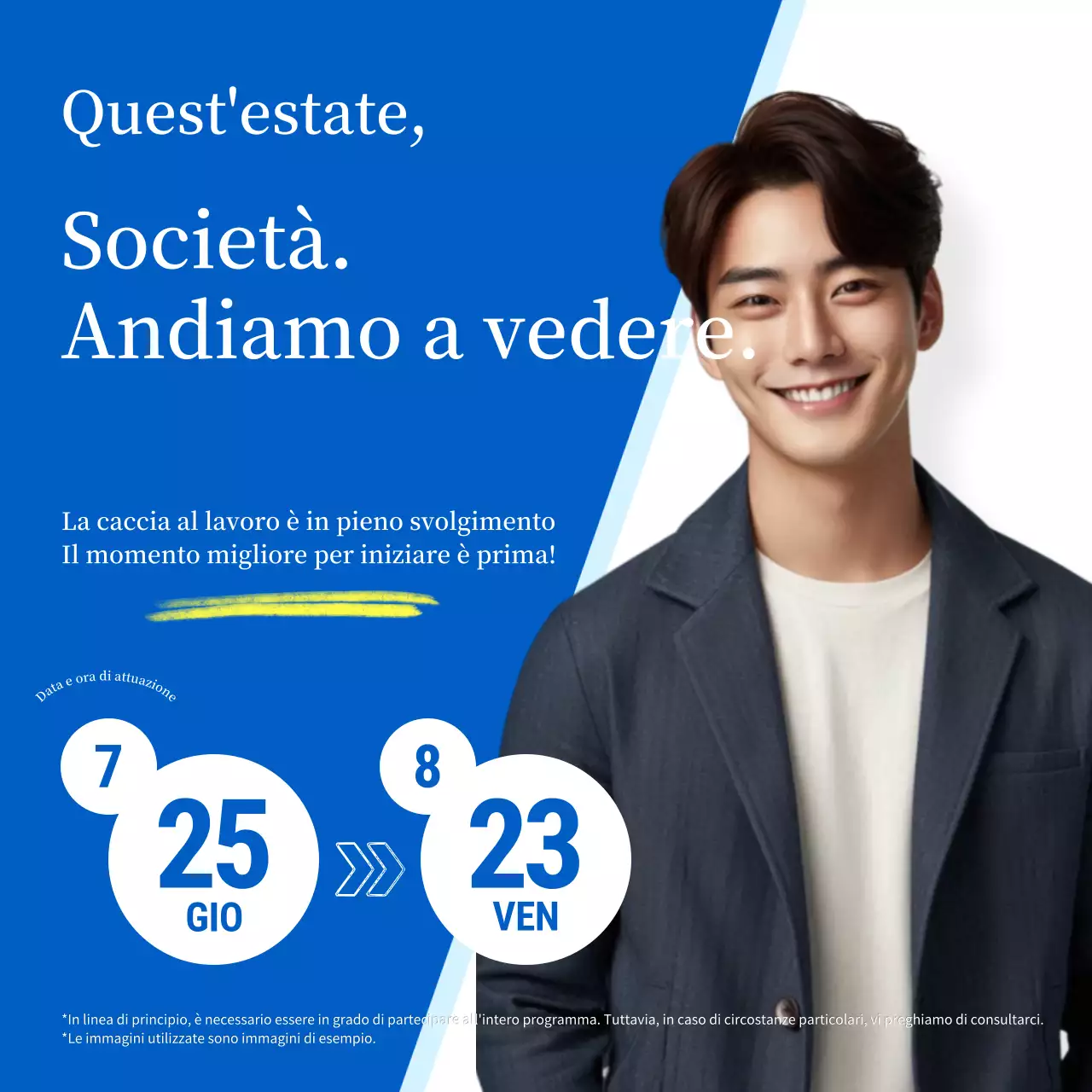 Annuncio di stage con vacanze estive azzurre e rinfrescanti