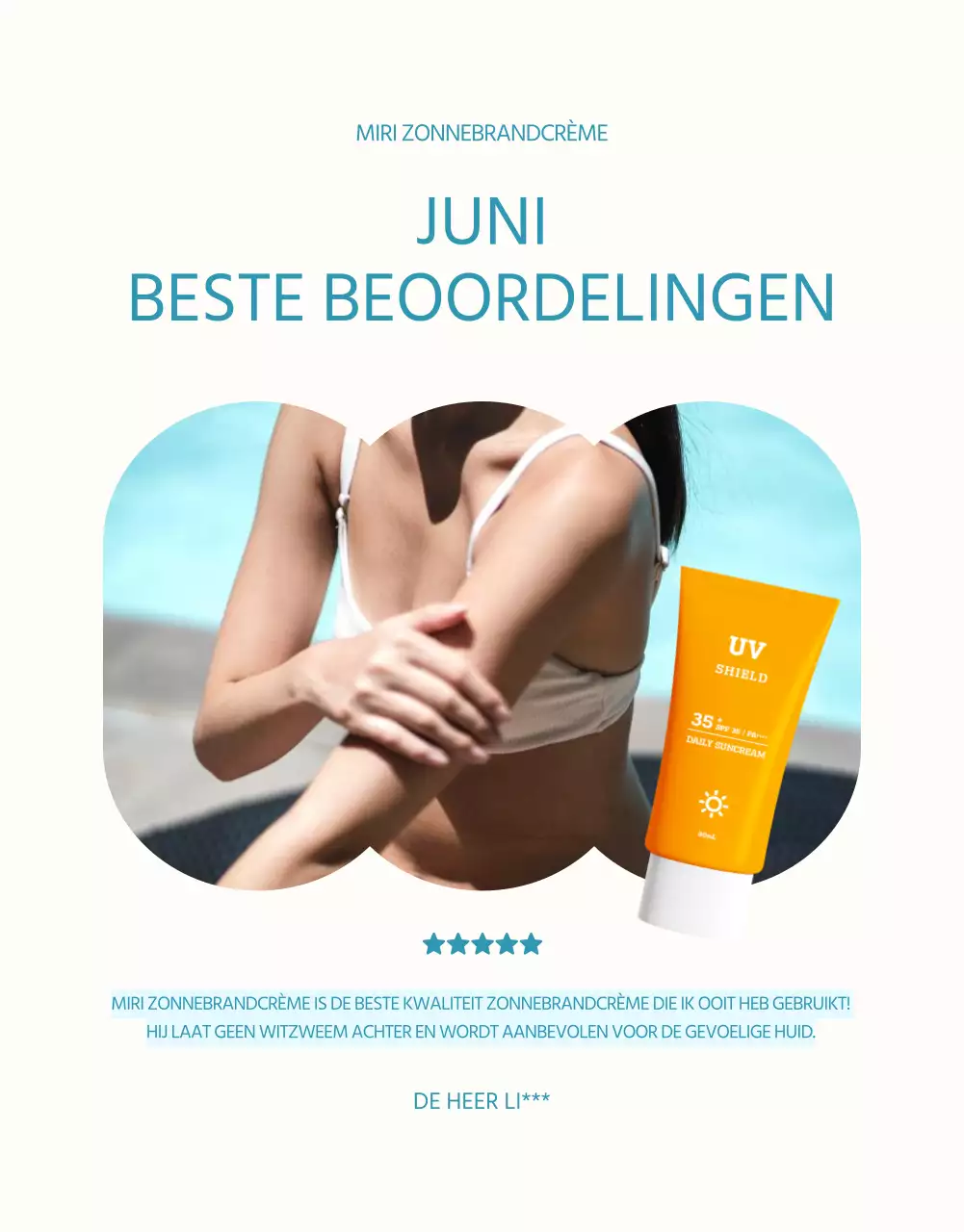 Een eenvoudige zonnebrandcrème in lichtblauw en oranje uitgelegd