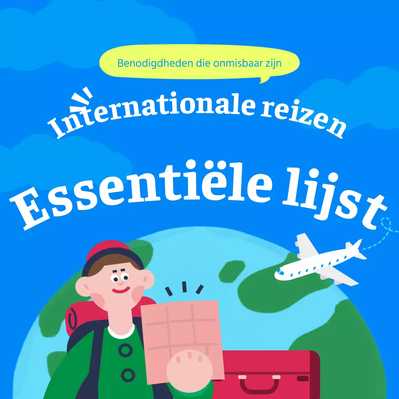 Een schattige blauwe checklist voor internationale reizen