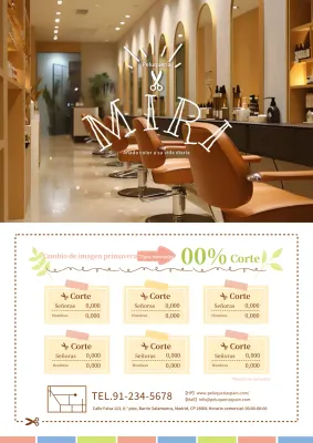 Un bonito y delicado anuncio de peluquería en beige y amarillo