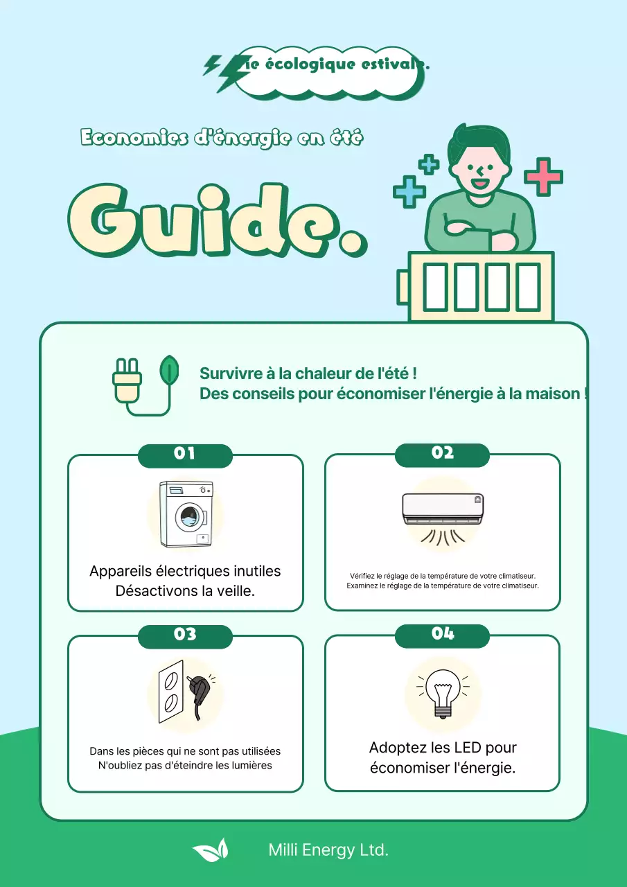 Un guide pour économiser l'énergie pendant un été vert et jaune-vert.