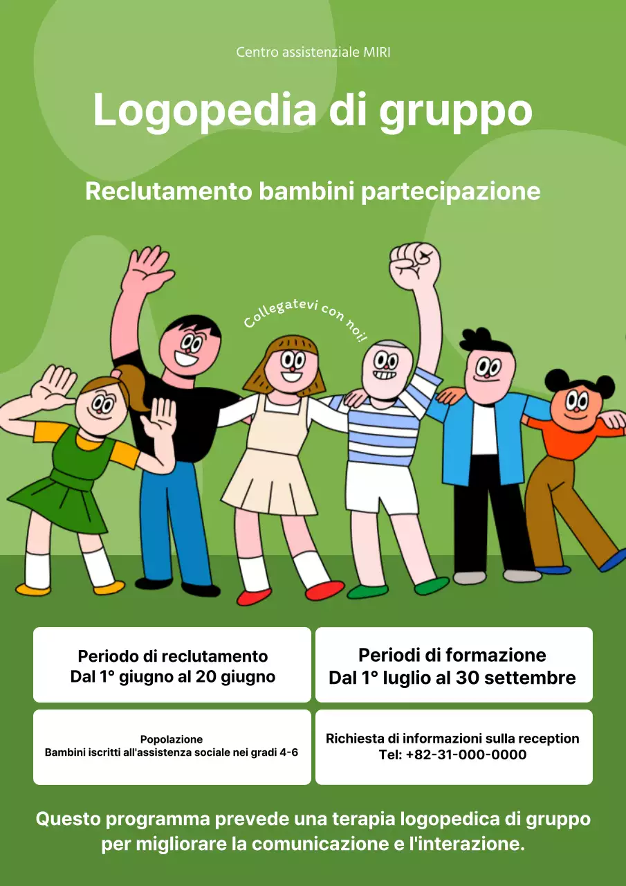 Promuovere la logopedia di gruppo in verde e cachi con un simpatico gruppo verde e cachi