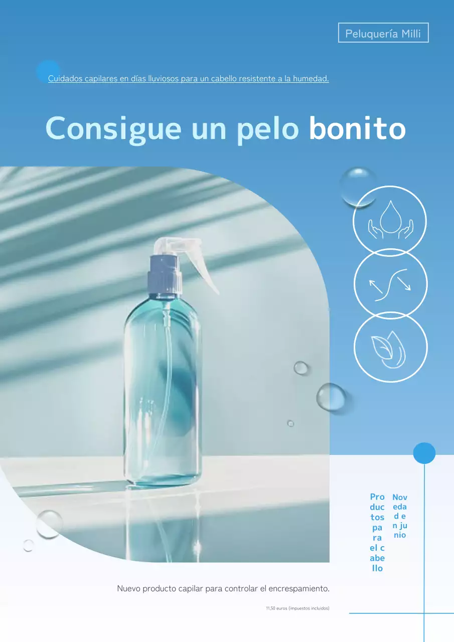 Promocionar productos sencillos para el cuidado del cabello en temporada de lluvias en azul y celeste