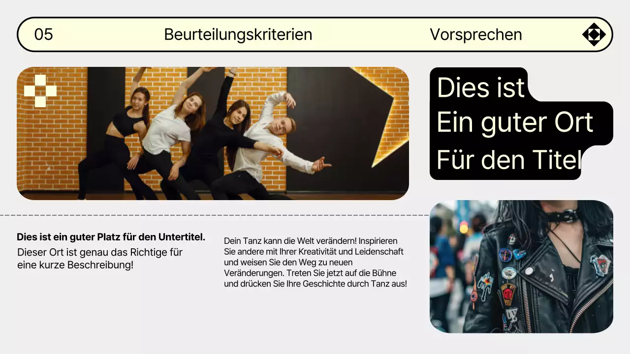 Werben Sie für Ihr Tanzvorsprechen in den Trendfarben Grau und Gelb