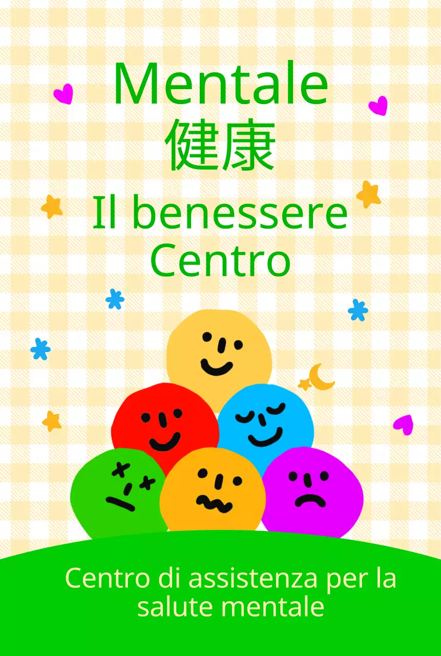 Un centro per la salute mentale e il benessere simpatico e coccoloso con espressioni facciali colorate