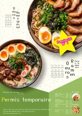 Une publicité pour le menu populaire d'une jolie boutique de nouilles beige et verte !