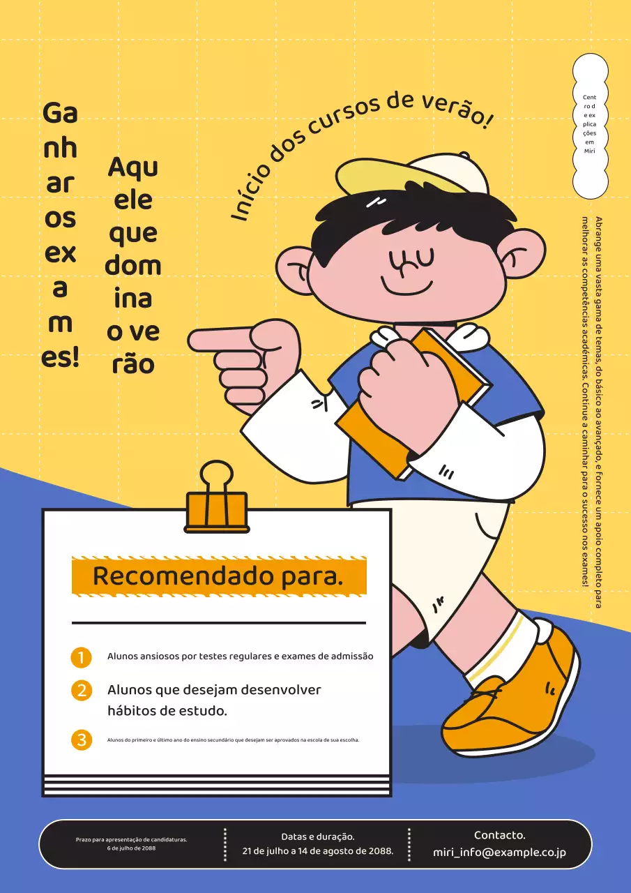 Promoção dos especiais de férias de verão da escola em amarelo e azul