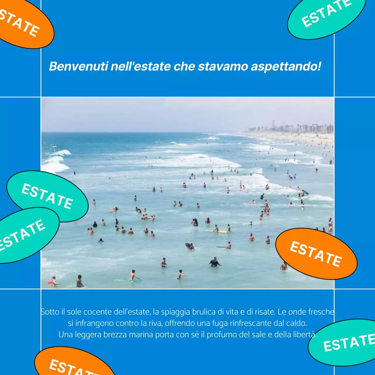 Mare estivo di tendenza in blu e arancione