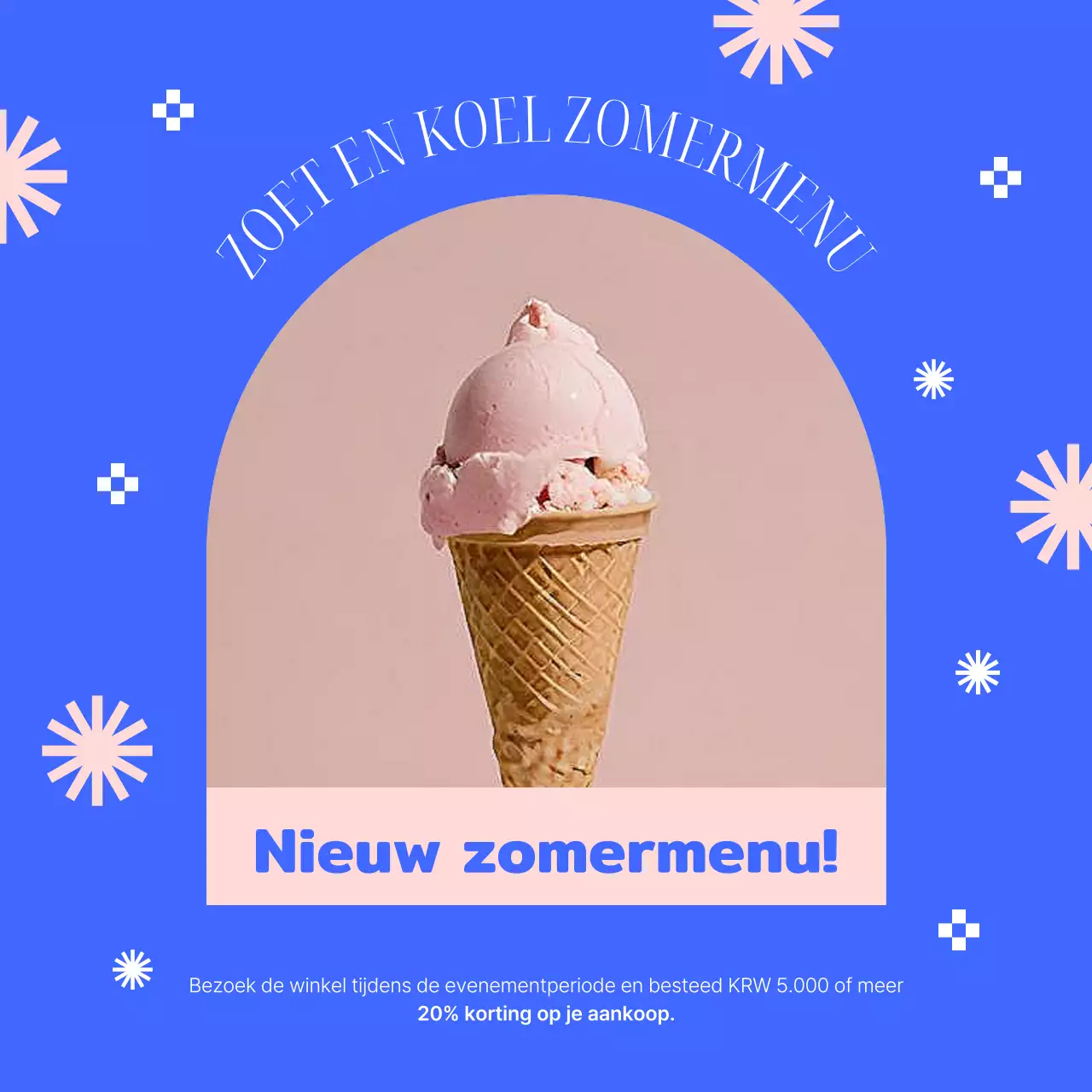 Een eenvoudig blauw en roze zomerdessert menu lanceringsadvertentie