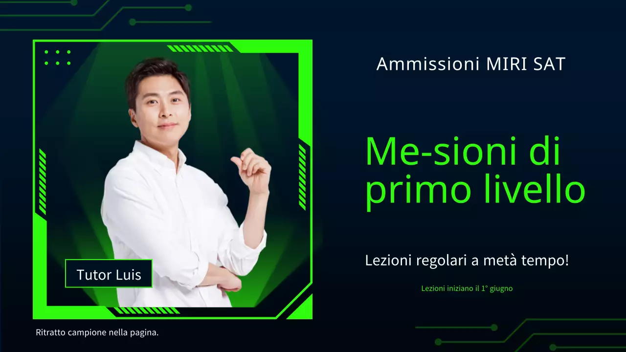 Un annuncio cibernetico per il semestre di giugno in chartreuse e blu navy.