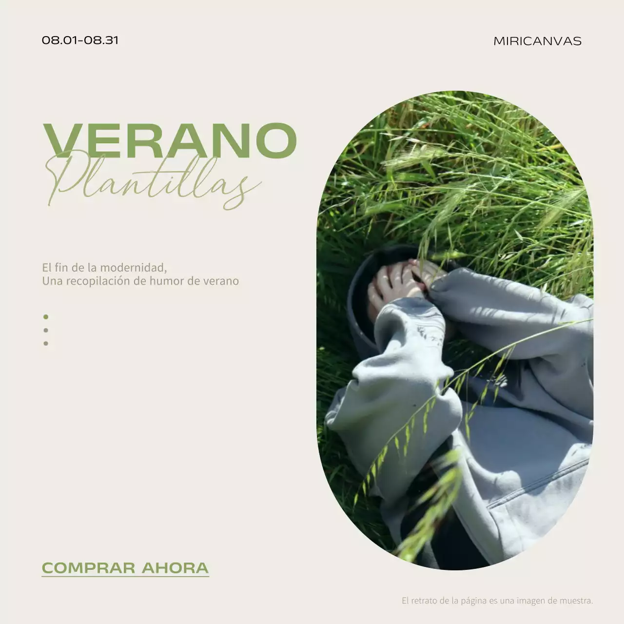 Un sencillo anuncio de rebajas de inspiración veraniega en chartreuse y marfil