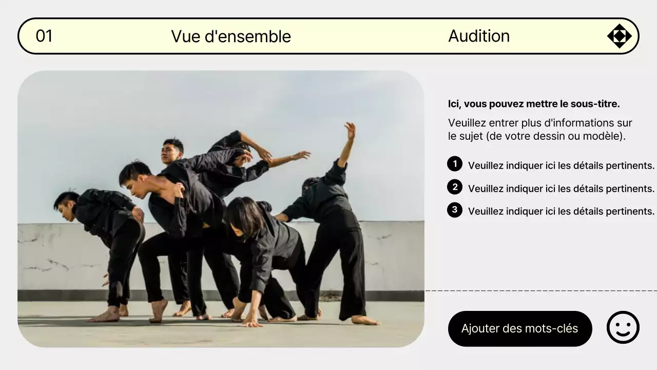 Faites la promotion de votre audition de danse dans des tons gris et jaunes très tendance.