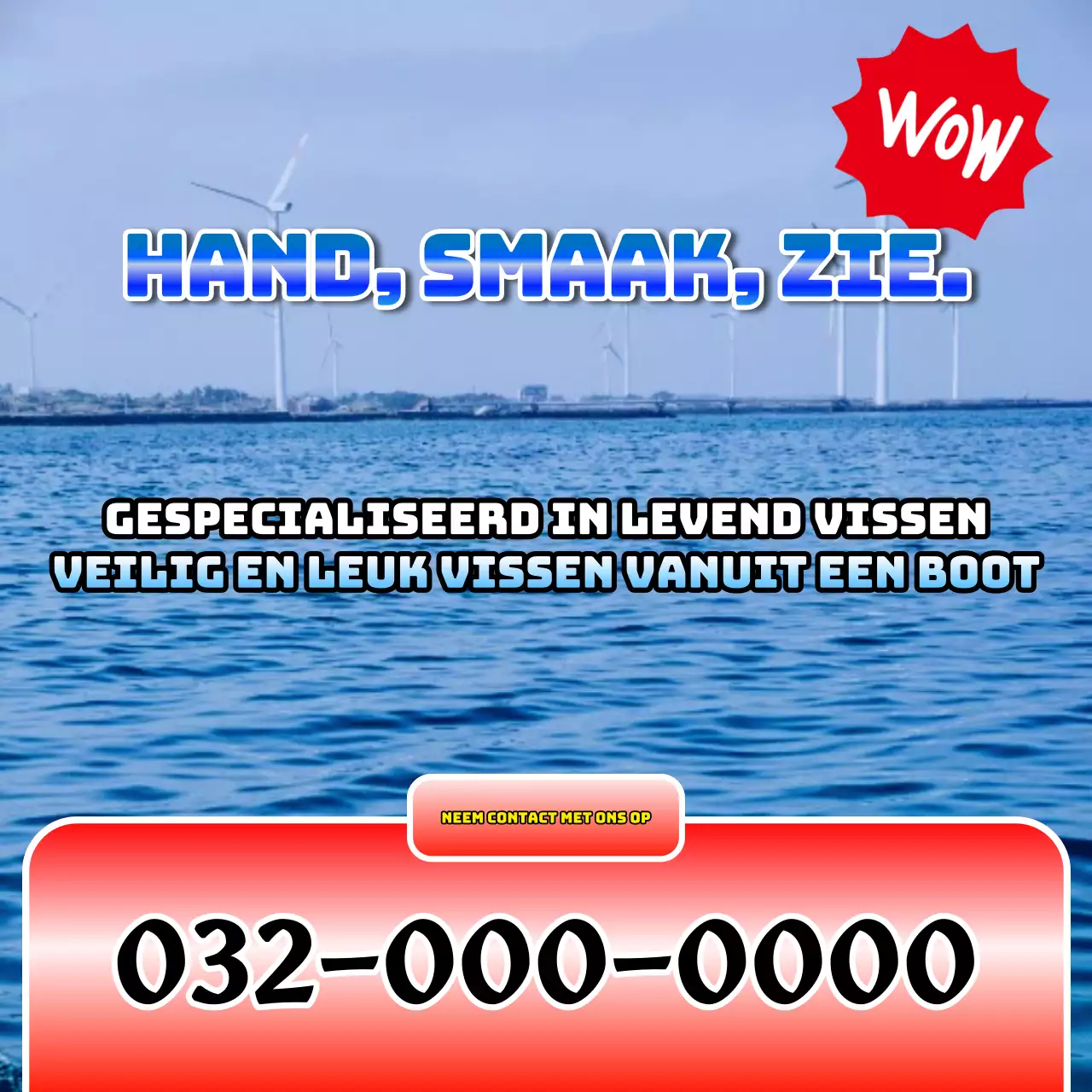 Promoot retro zeevissen op blauw en regenboog