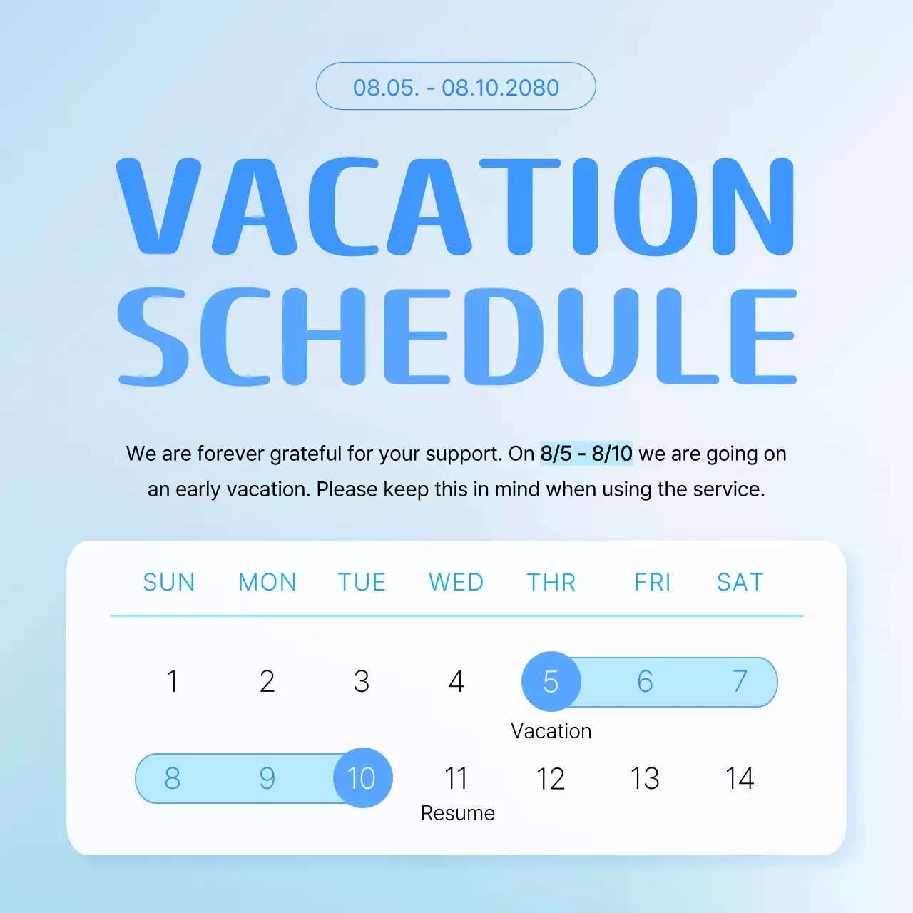 Blue Minimal Vacation Notice Social Media Post