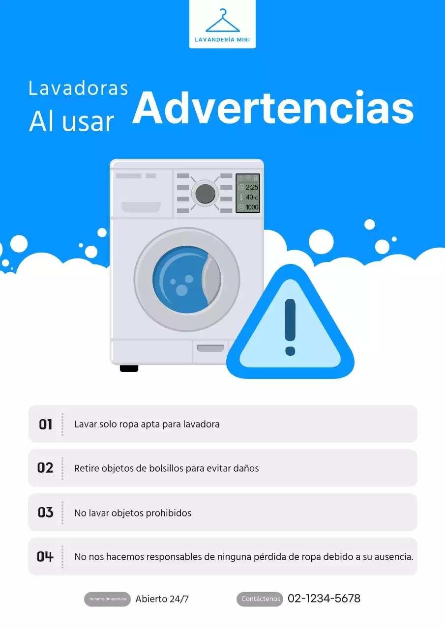 Un simple aviso de lavandería en blanco y azul claro