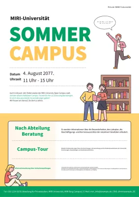 Hübsches gelbes und grünes Faltblatt für den offenen Campus der Universität!