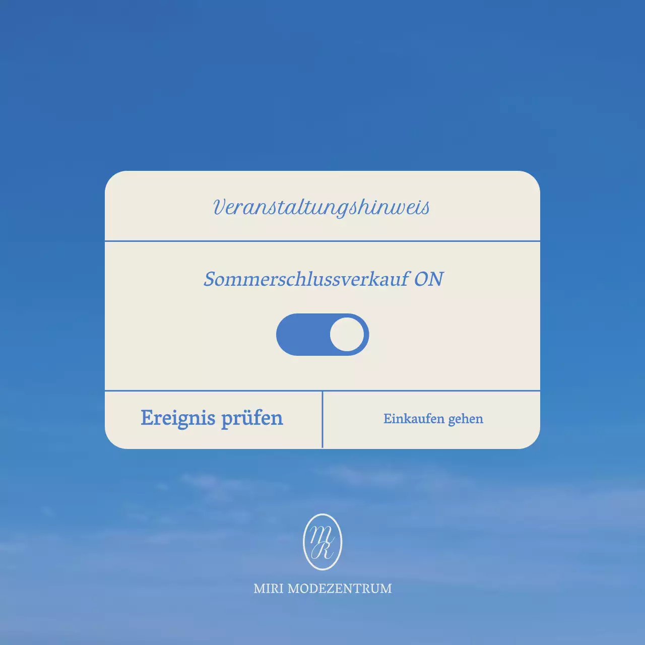 Eine einfache Sommerschlussverkaufsanzeige in Hellblau und Blau