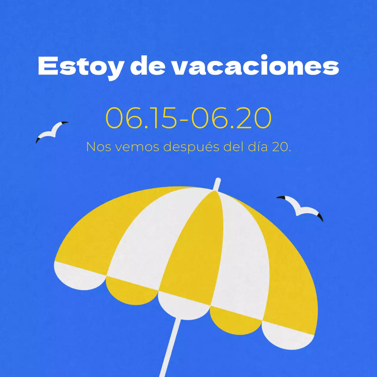 Un sencillo anuncio de vacaciones de verano en azul y amarillo