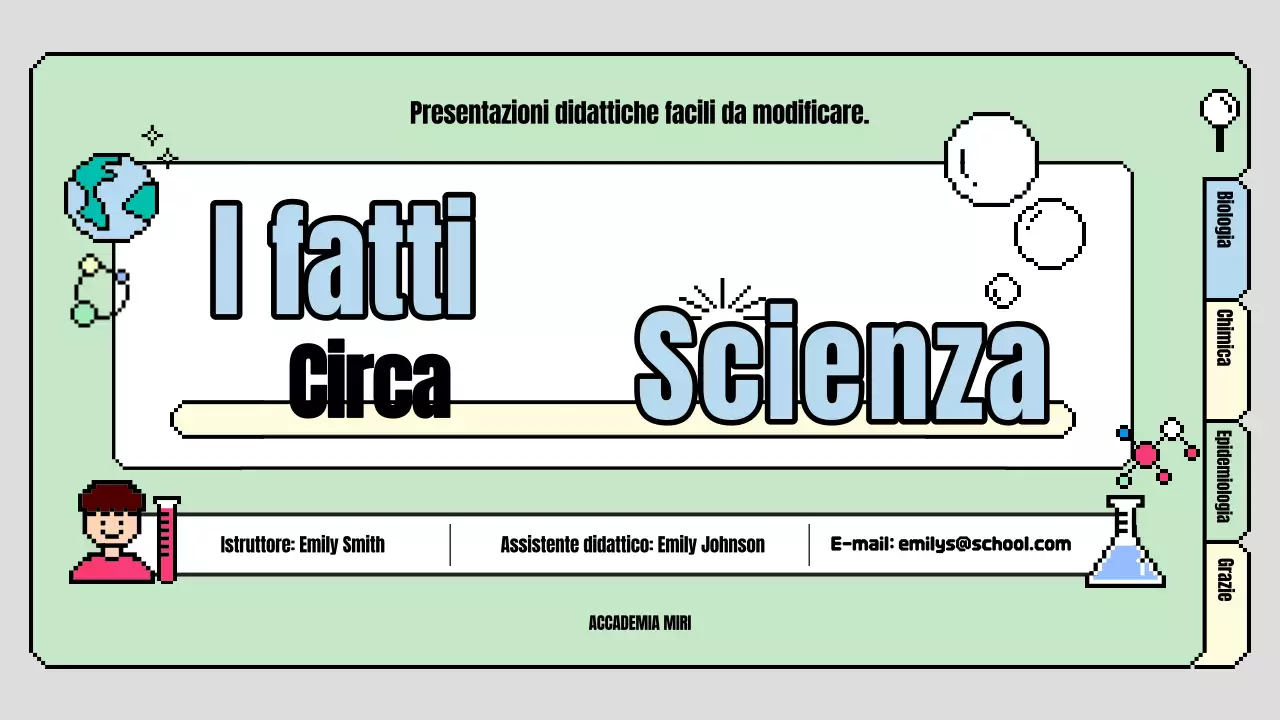 Un simpatico programma di lezioni di scienze primarie in azzurro e verde chiaro
