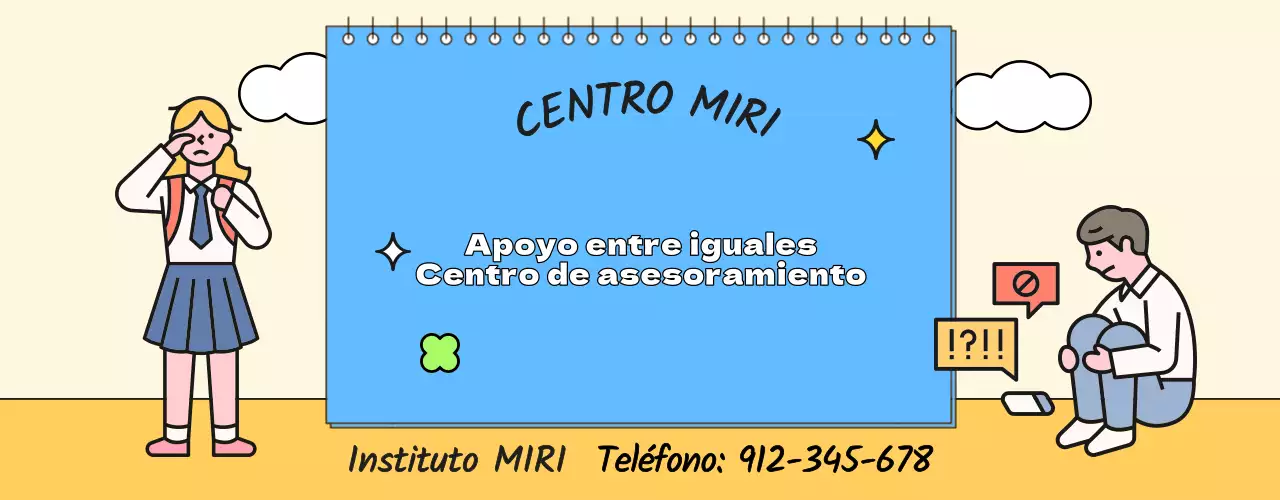 Para la promoción de centros de asesoramiento con ilustraciones azules y amarillas de estudiantes