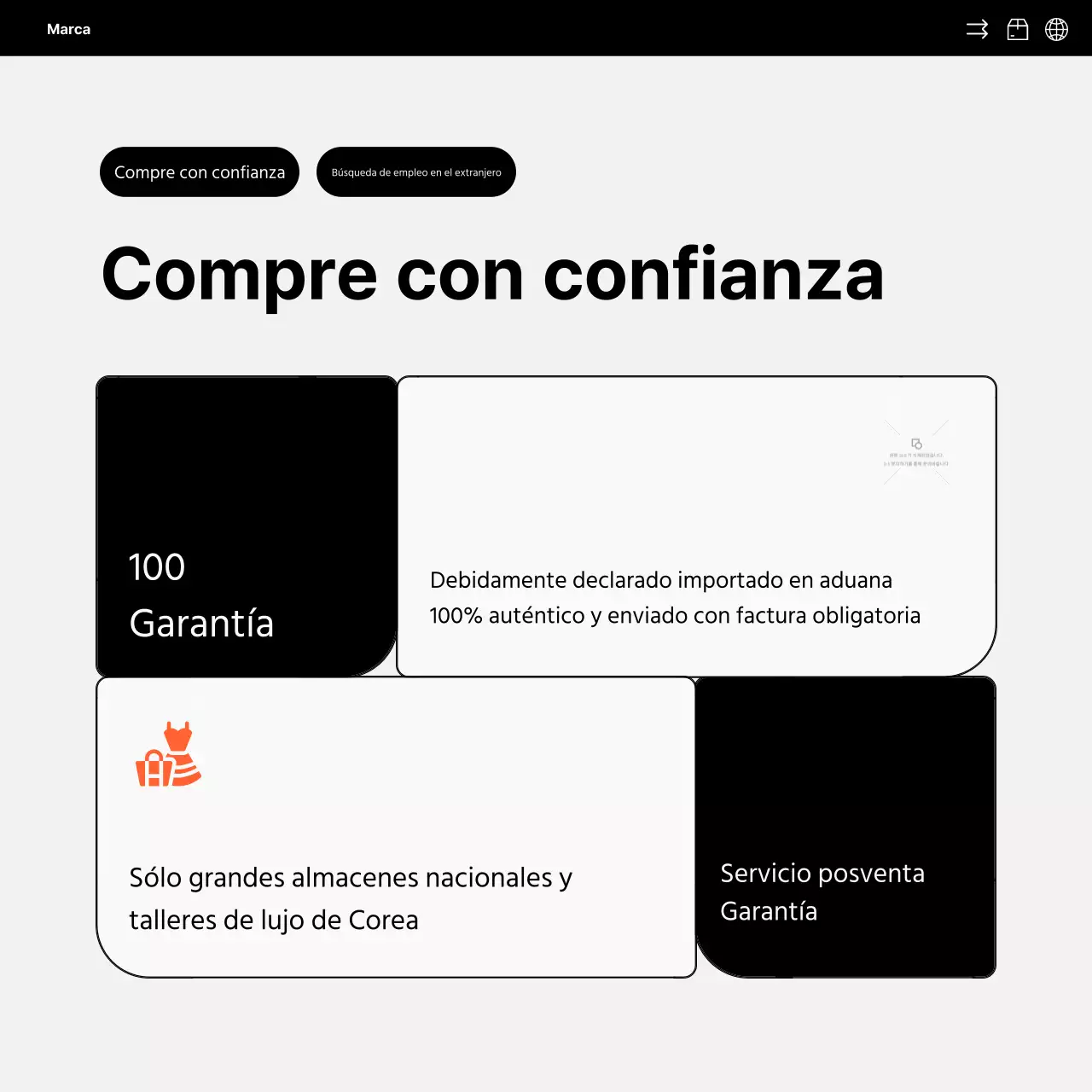 Sencilla promoción en redes sociales de la venta directa al exterior en naranja y negro