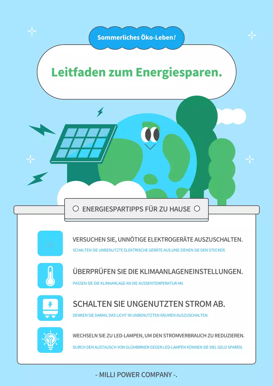 Eine akribische Energiesparkampagne in Grün und Hellblau
