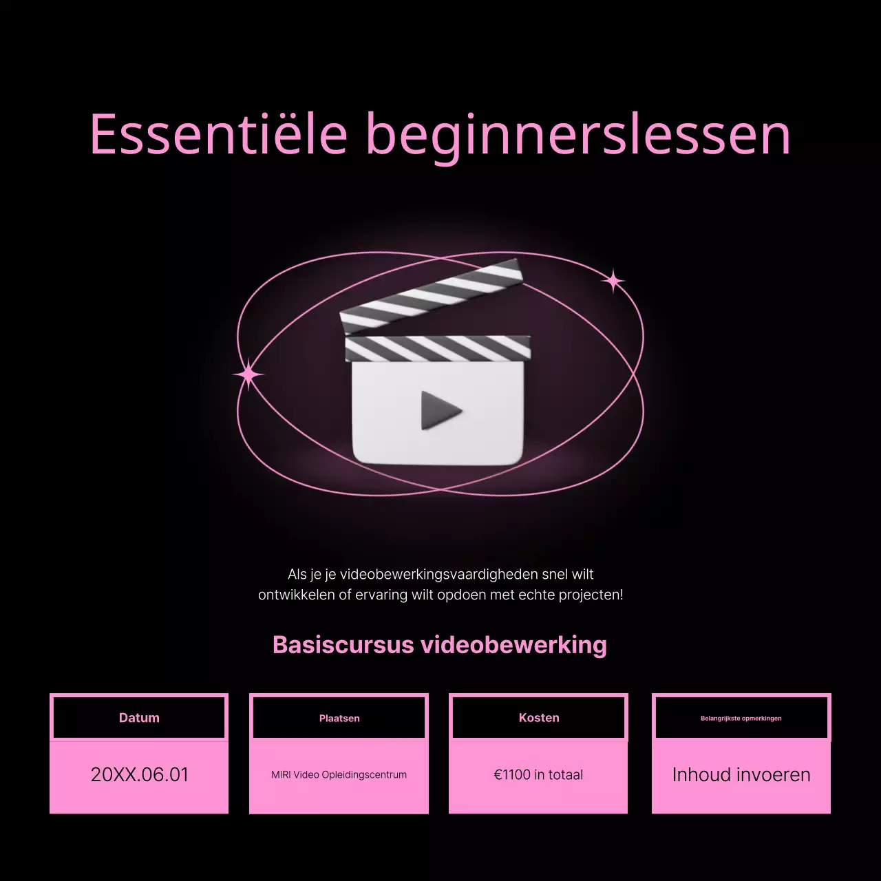 Een kitscherige videobewerkingscursus in roze en zwart promoten