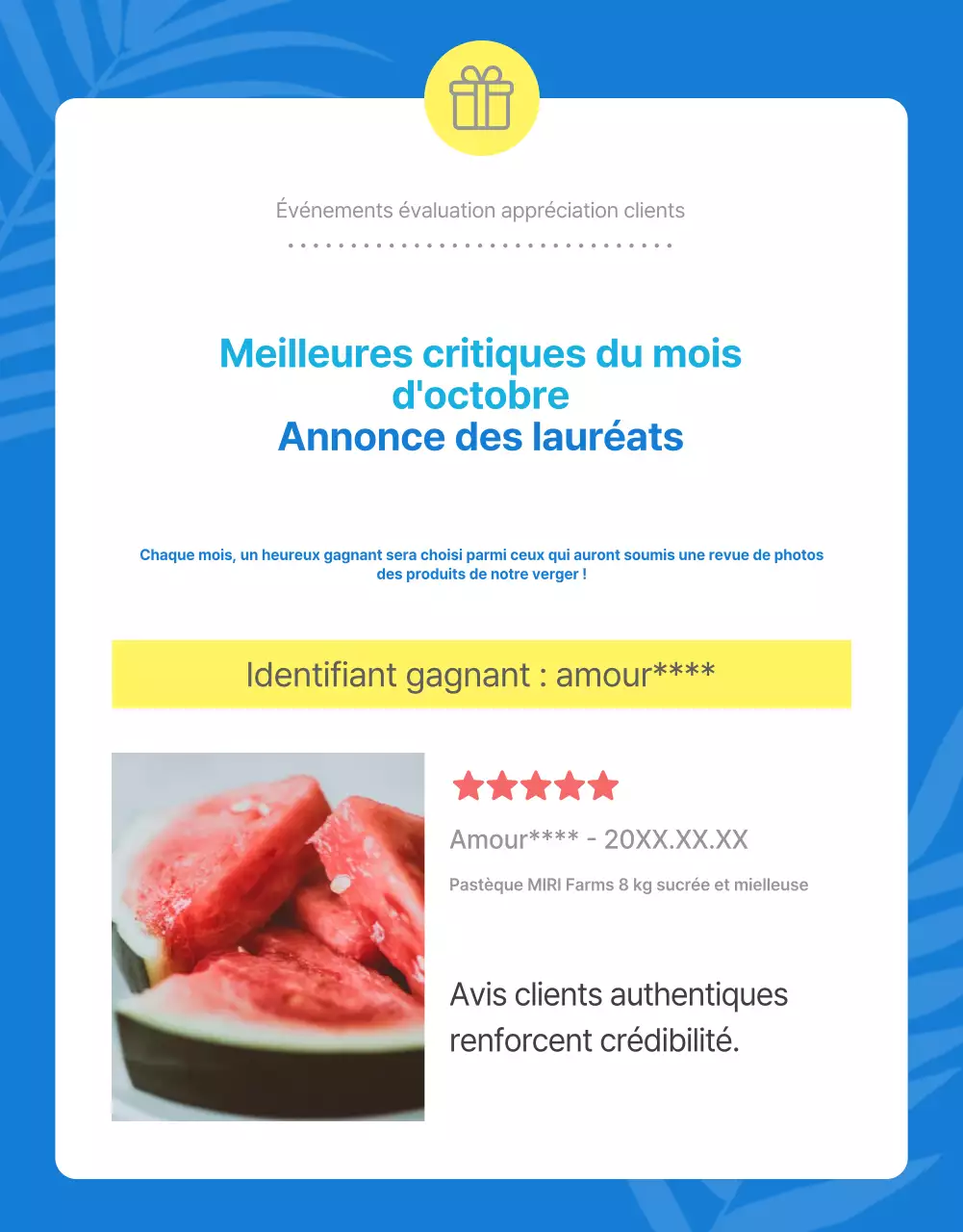 Promouvoir les fruits naturels de saison en bleu et blanc