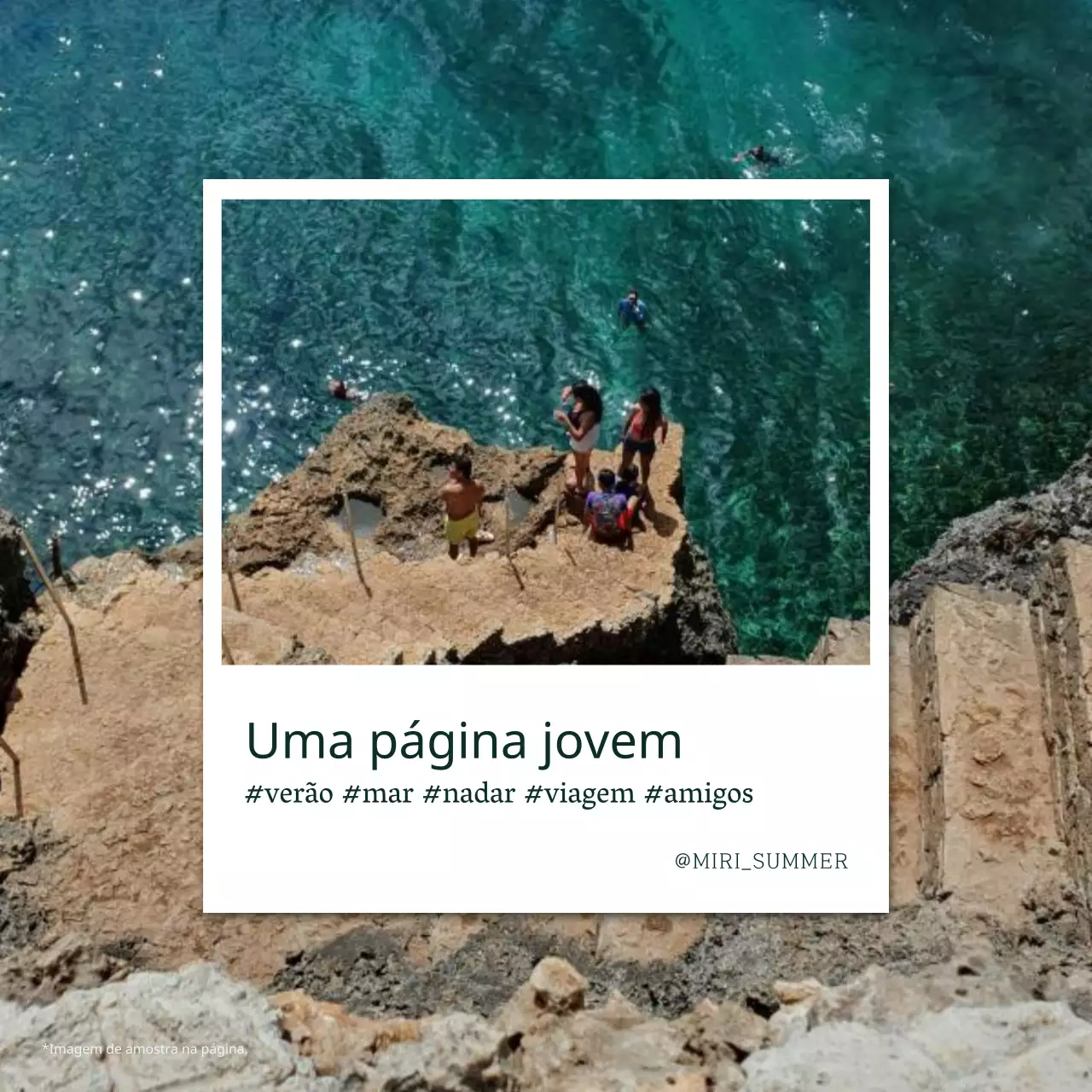 Uma publicação minimalista de um álbum de viagem de verão a banhos de mar em azul e branco