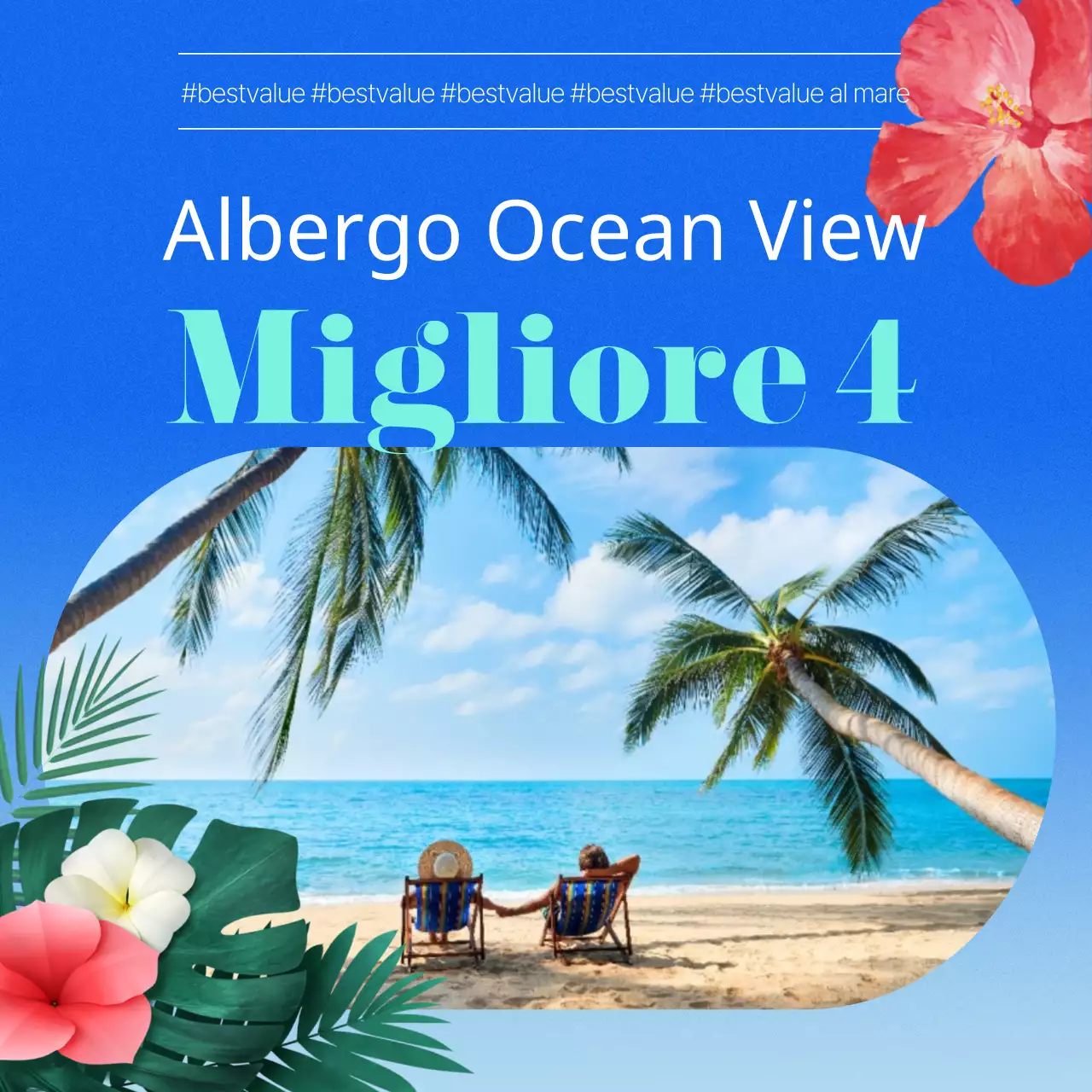 Promuovete il vostro hotel tropicale in blu e azzurro